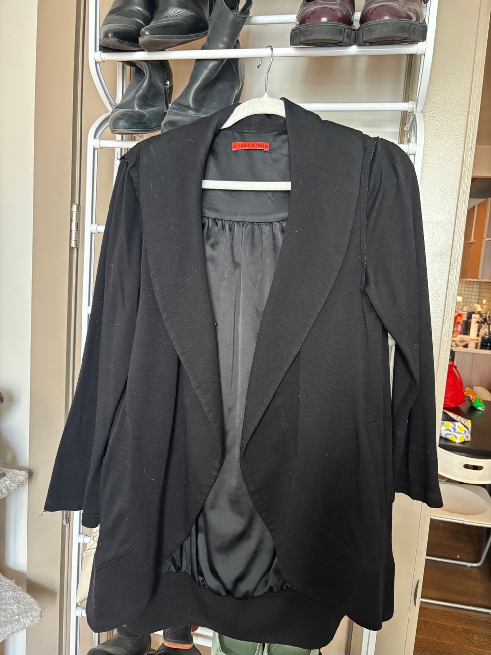 Alice + Olivia Black Draped Open-Front Blazer